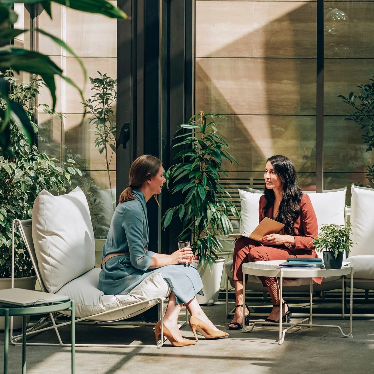 Two people in conversation during a consultation